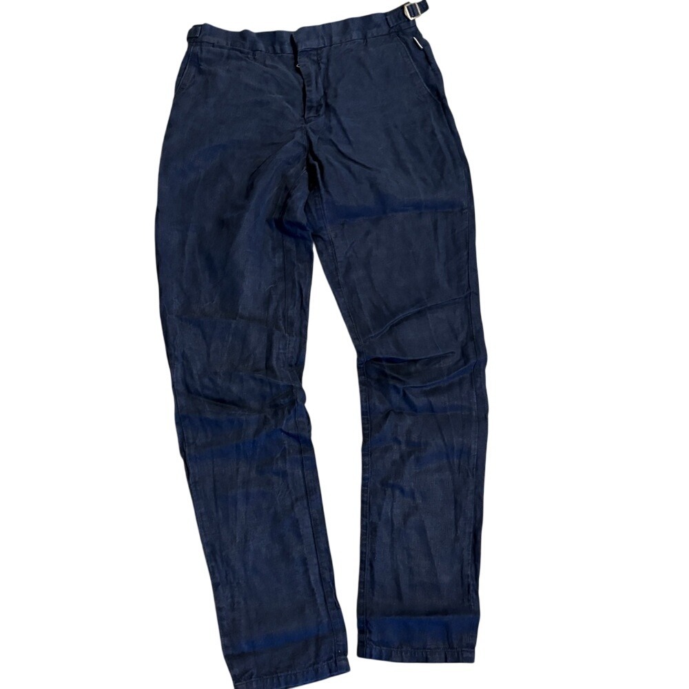 Orlebar Brown Mens Navy Blue Linen Trousers Adjustable Side Tab Size 30 Portugal